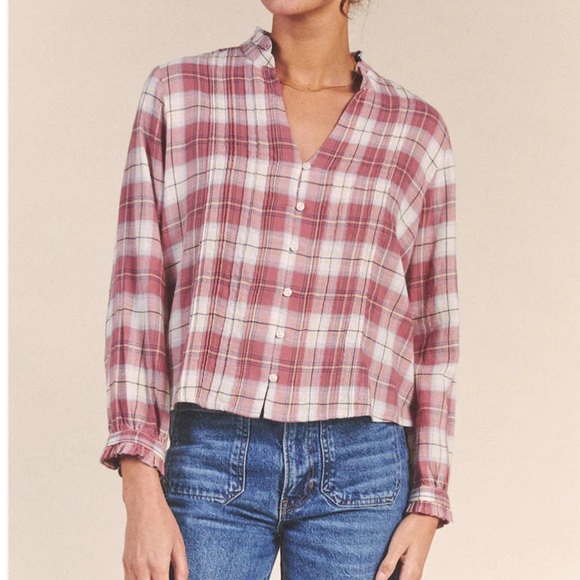 Birds of Paradis by Trovata Finley Pintuck Plaid Blouse Size L - Picture 1 of 8